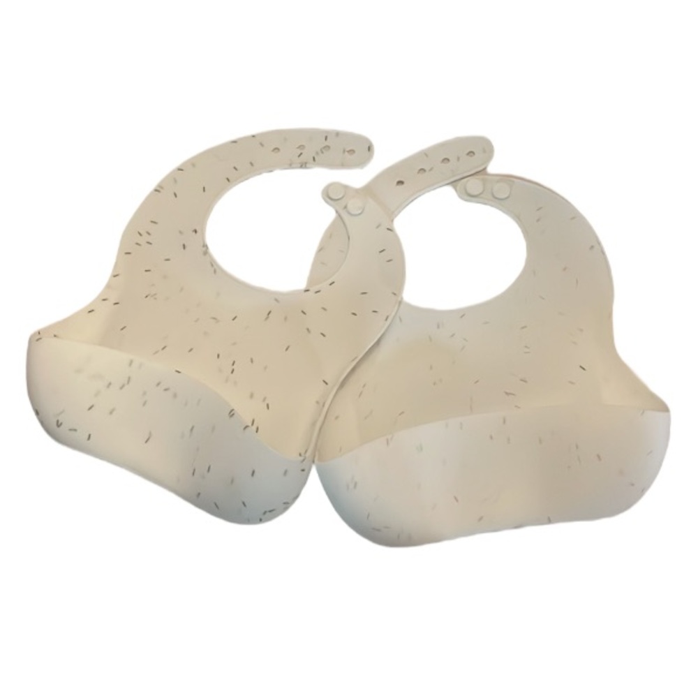 NIB Younger Bebe Two Pack White Confetti Silicone Bibs